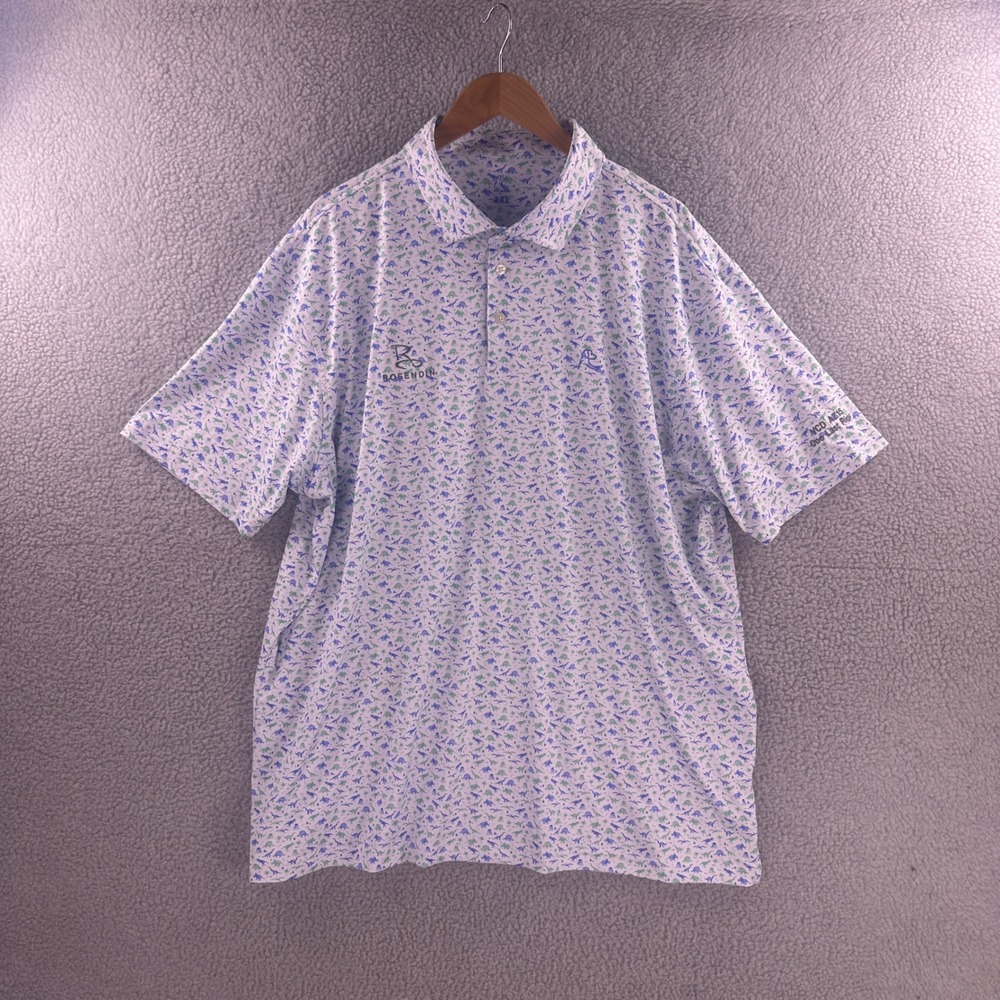 Rhoback Mens 3XL Dinosaur Print Performance Polo Shirt Blue Green Rosendin 9687
